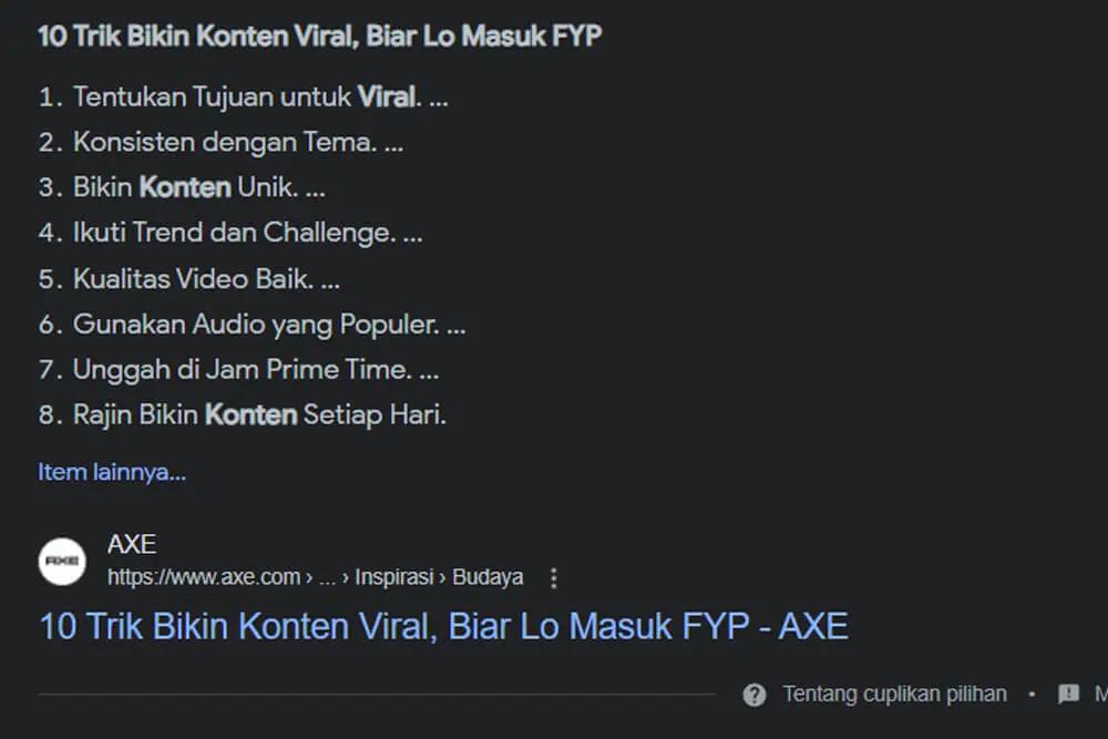 Featured snippet di SERP